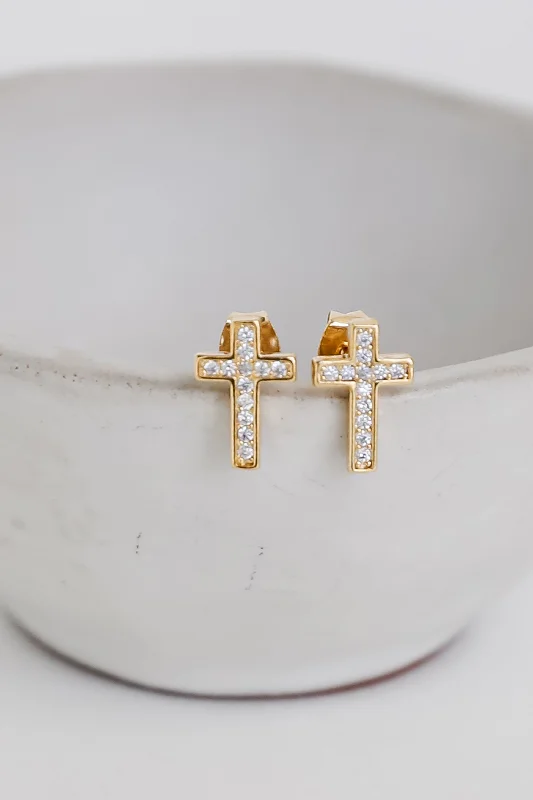 Flash Sale On Stunning Jewelry – Don't Miss Out Addison Gold Rhinestone Cross Stud Earrings