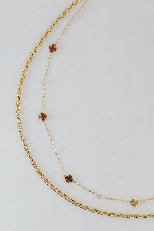 Limited Stock On Premium Jewelry At Low Prices FINAL SALE - Bridget Gold Four Leaf Clover Layered Chain Necklace