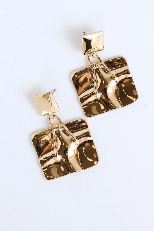 FINAL SALE - Eliza Gold Hammered Drop Earrings