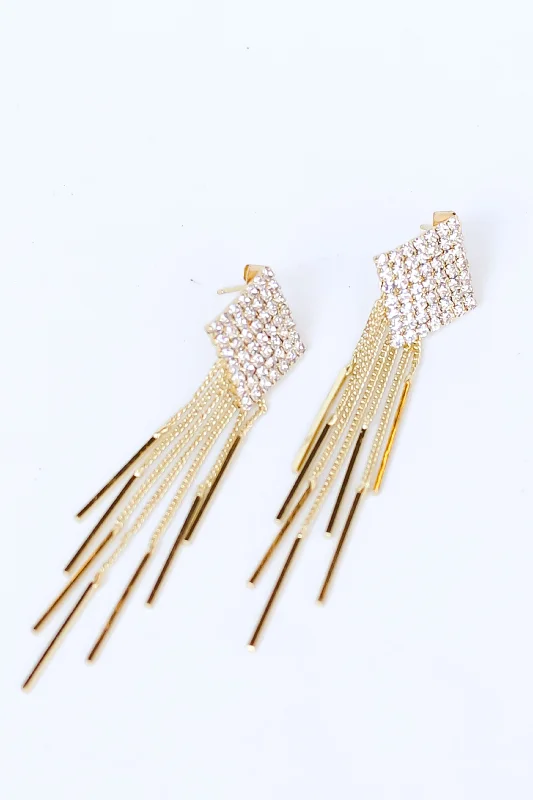 Personalized Jewelry Sale – Unique Pieces At Great Prices FINAL SALE - Gabi Gold Rhinestone Fringe Statement Earrings