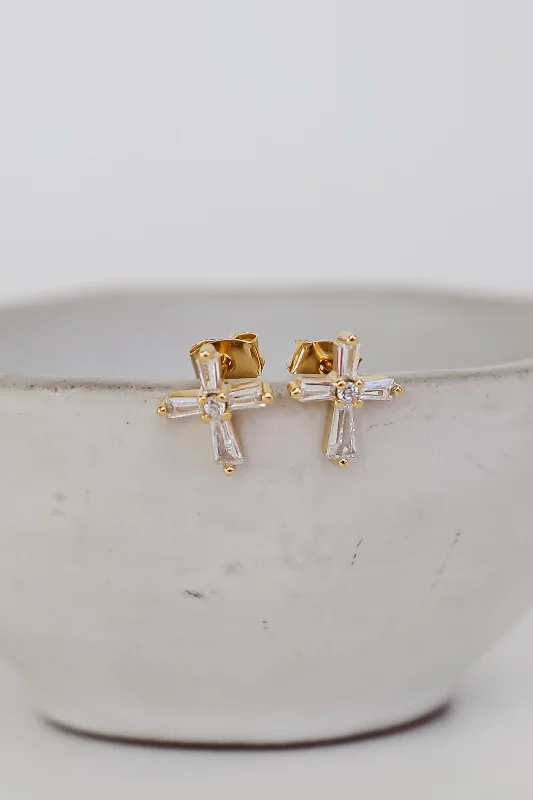 Gracie Gold Rhinestone Cross Stud Earrings