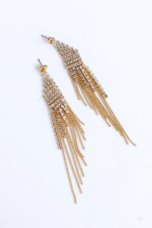 Modern Jewelry At Exclusive Discounts – Shop Today FINAL SALE - Katy Gold Rhinestone Beaded Fringe Earrings