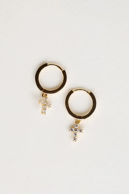 Kenna Gold Rhinestone Cross Mini Hoop Earrings