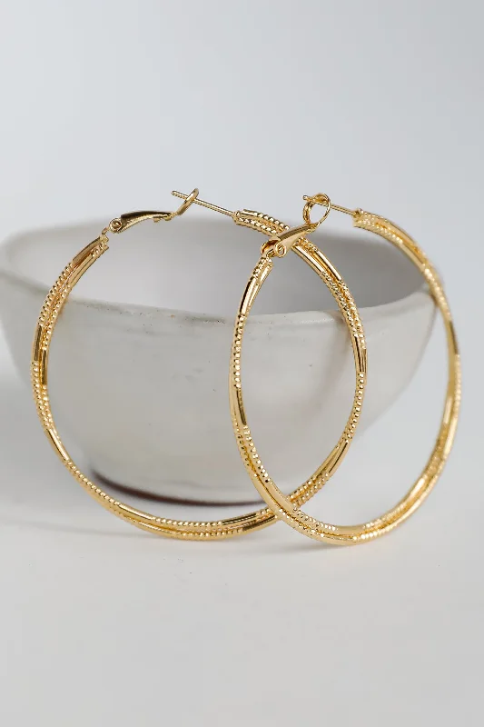 Lainey Gold Textured Double Hoop Earrings