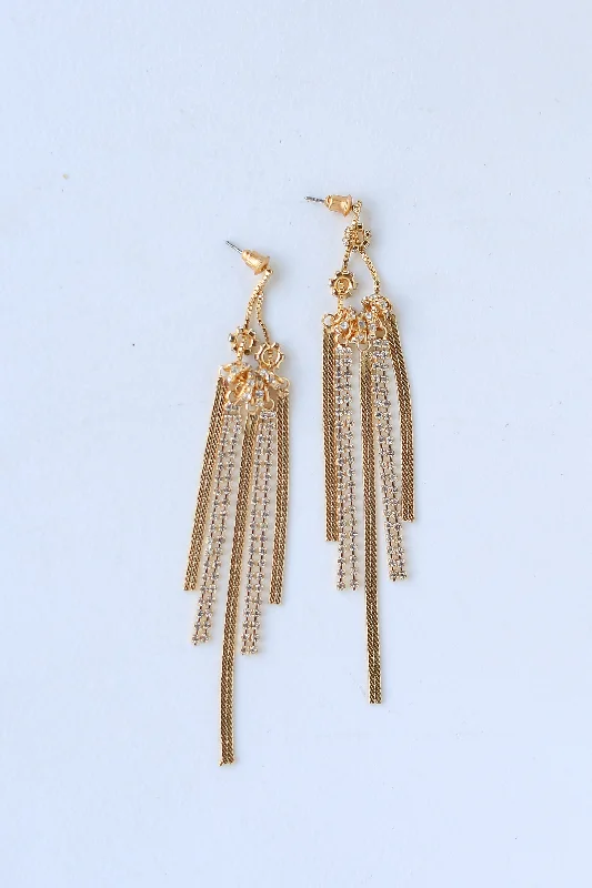 Discounted Jewelry For A Glamorous Look FINAL SALE - Lucy Gold Rhinestone Fringe Earrings