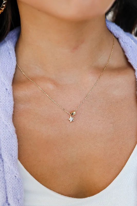 FINAL SALE - Missy Gold Star + Heart Charm Necklace