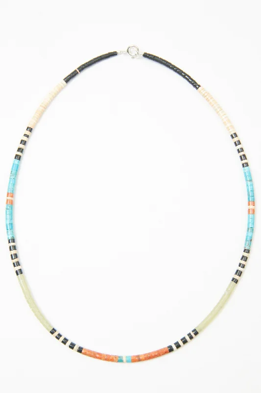 Multicolor Heishi Necklace by Gerard & Mary Calabaza - Apple Green: Serpentine - Socorro, NM