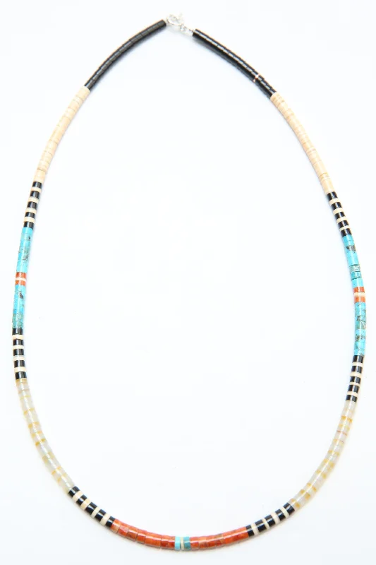 Handcrafted Beauty At Affordable Prices Multicolor Heishi Necklace by Gerard & Mary Calabaza - Mother of Pearl Gold Lip - West Coast