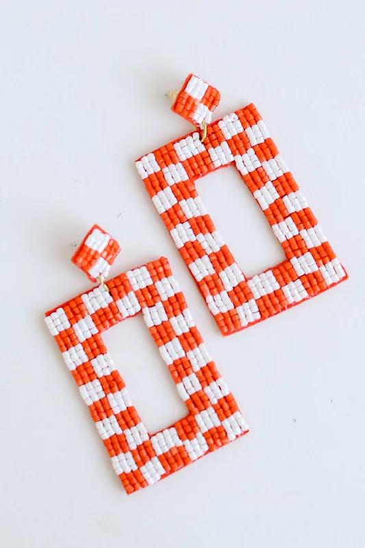 Special Deals On Handcrafted And Designer Jewelry Orange + White Checkered Beaded Statement Earrings