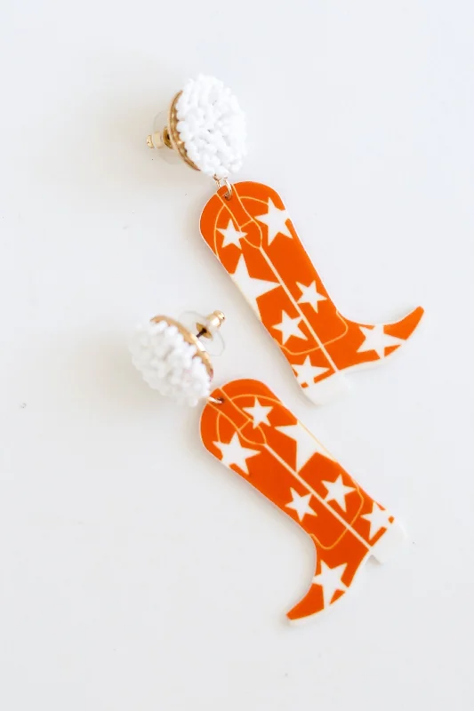 Orange + White Cowboy Boot Earrings