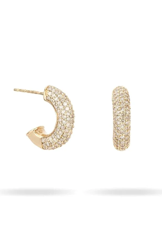 Pavé Chunky Tube J Hoops  - 14K Yellow Gold