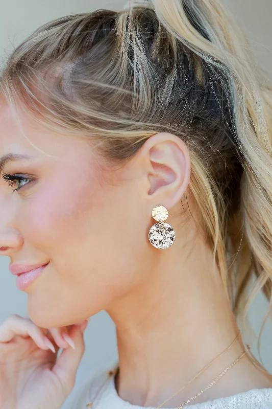 Serena Gold Hammered Drop Earrings