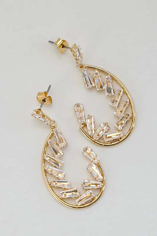 FINAL SALE - Wren Gold Rhinestone Oval Earrings