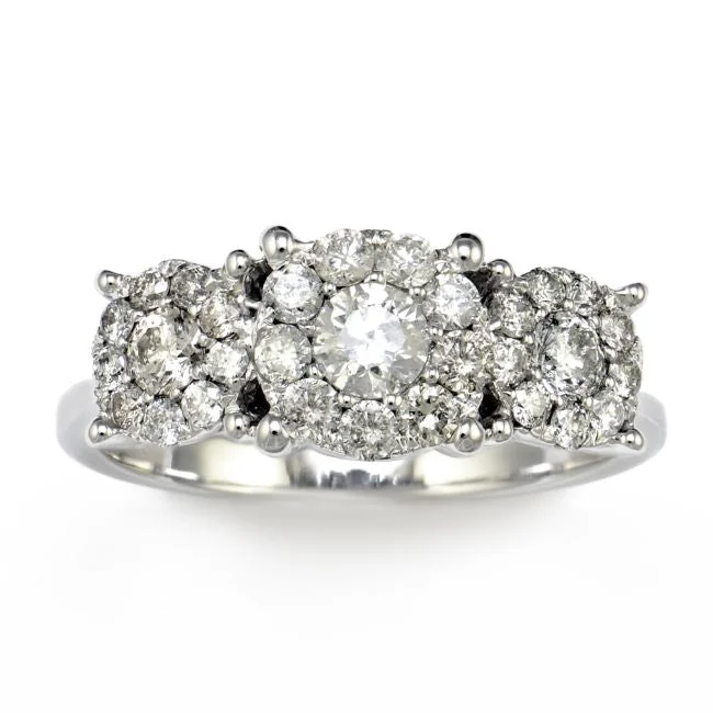 Luxury Jewelry Sale – Sparkle For Less 1/2 CTW Diamond Three Stone Cluster Ring in 14KT White Gold