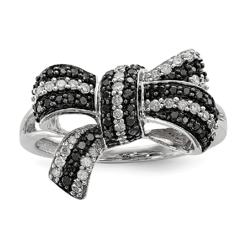 Trending Jewelry Now At Unbeatable Prices 1/3 Ctw Black & White Diamond Bow Ring in Sterling Silver