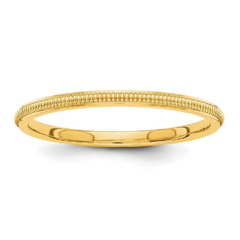 1.5mm 14K Yellow, White or Rose Gold Milgrain Standard Fit Band