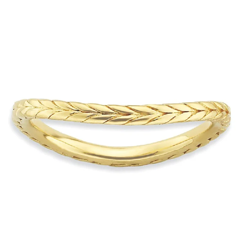 Shop High-Quality Jewelry At Jaw-Dropping Discounts 1.5mm Stackable 14K Yellow Gold Plated Silver Curved Wheat Band