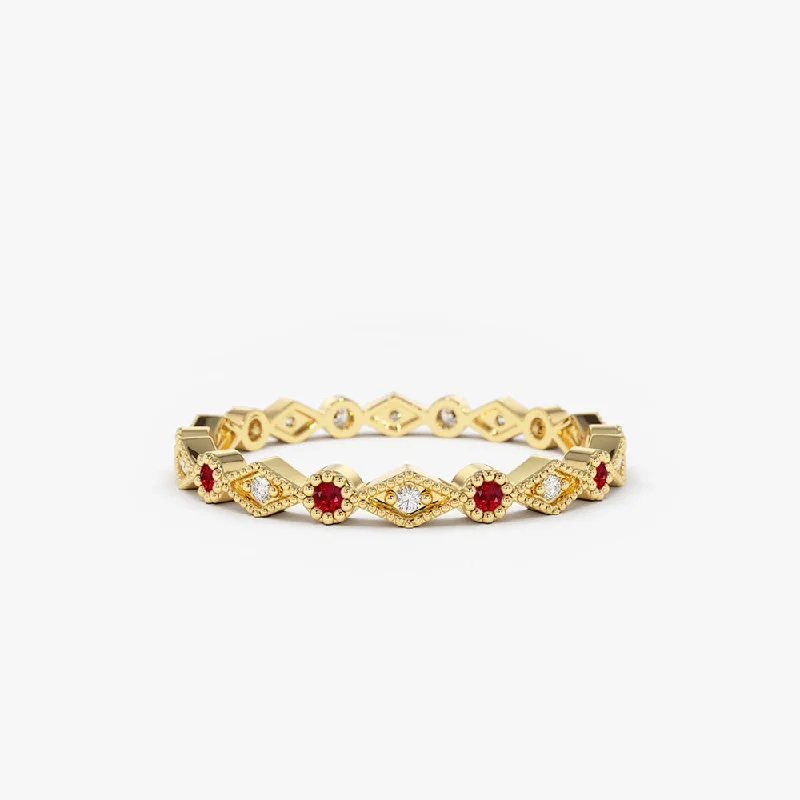 Grab Stylish Jewelry Before The Sale Ends 14k Ruby Art Deco Wedding Band