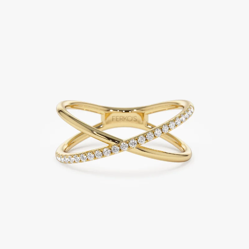 14k Criss Cross Single Side Diamond Ring