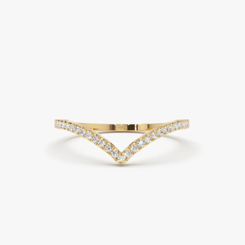 14K Gold Diamond Chevron Ring