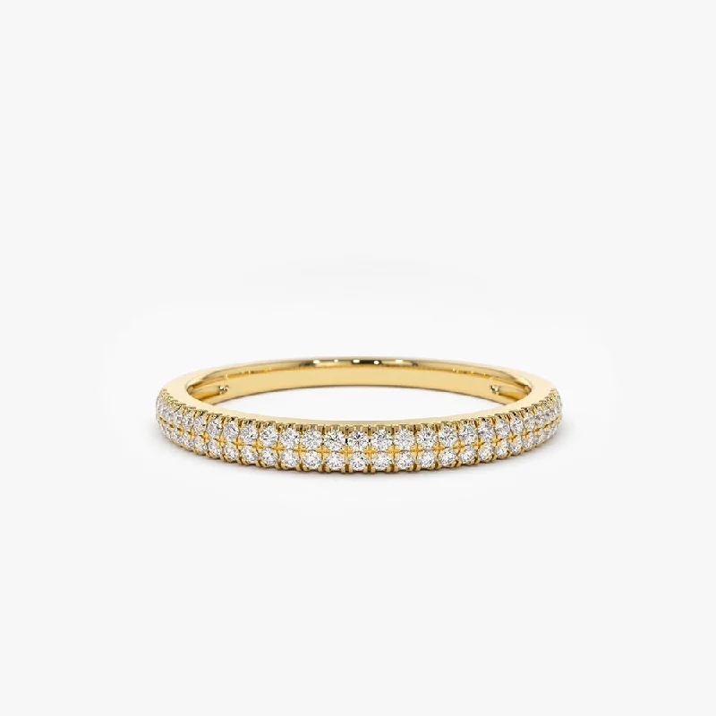 14K Double Row Micro Pave Diamond Ring