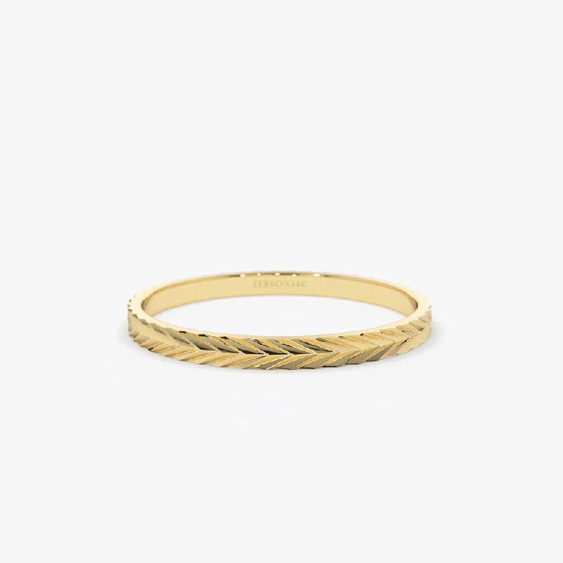 Handmade Pearl Jewelry For Timeless Elegance 14K Gold Chevron Herringbone Eternity Cut Ring