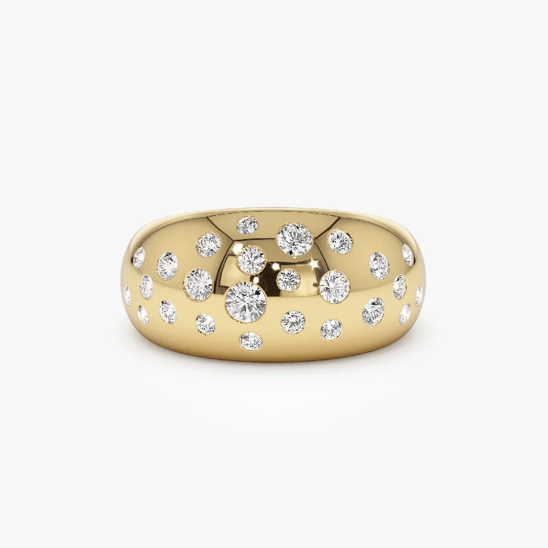 14k Gold Flush Setting Cluster Dome Ring