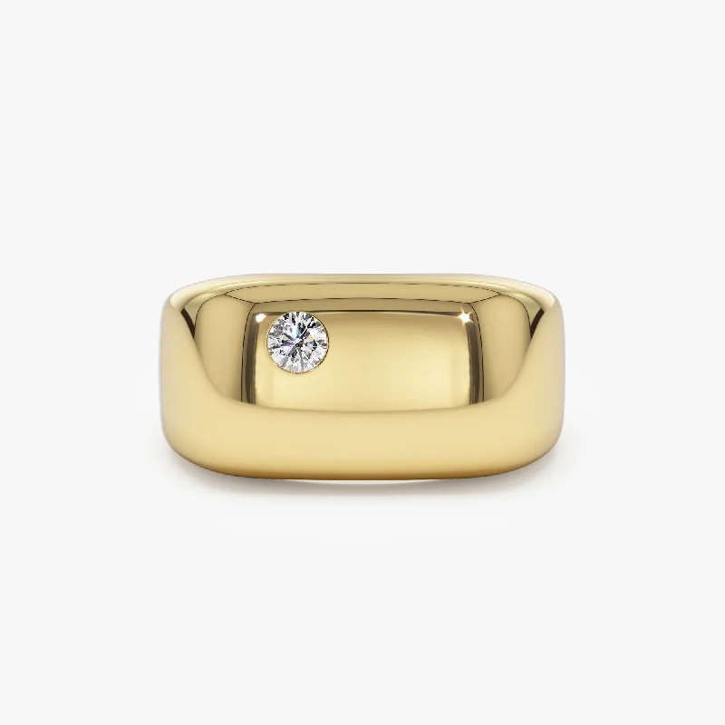 14K Gold Rectangular Diamond Signet Ring