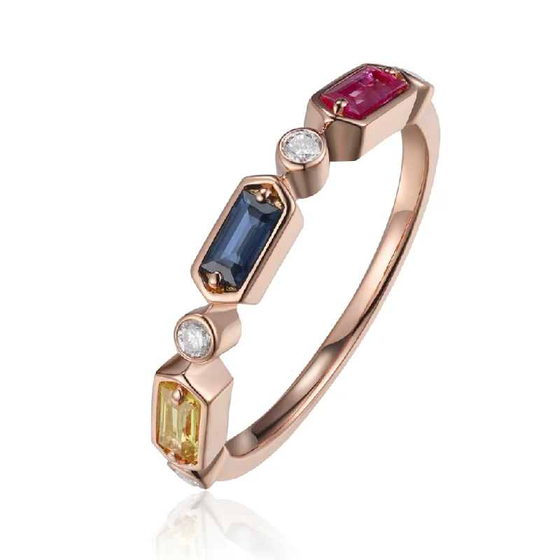 Chic, Trendy, And Affordable Jewelry Sale 14K Rose Gold Multi-Colored Sapphire And Diamond Ring