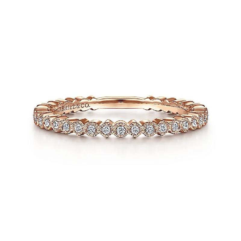 14K Rose Gold Scalloped Stackable Diamond Band