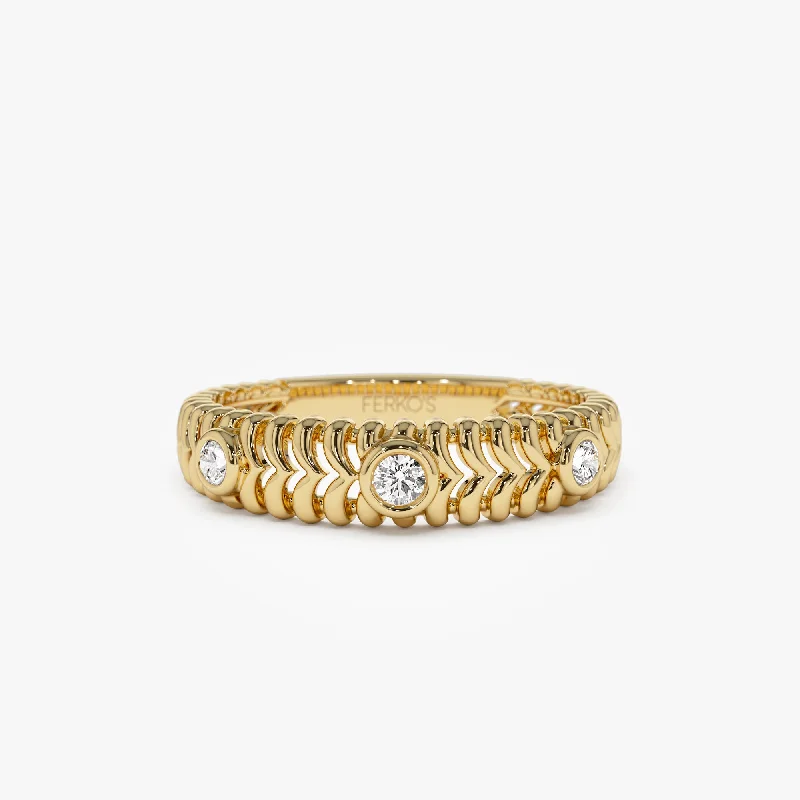 Flash Deals On Fine Jewelry – Shop Before It's Gone 14k Unique Ribbed Three Stone Diamond Ring