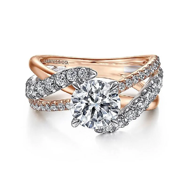 14K Rose And White Gold 'Zaira' Free Form Round Diamond Engagement Ring