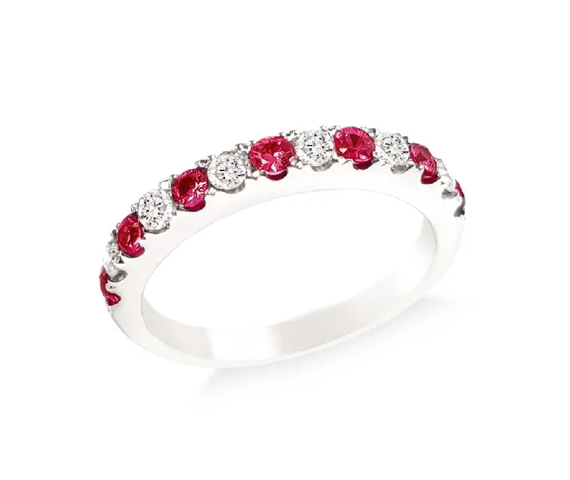 Final Call For Exquisite Jewelry At Reduced Rates 14K White Gold Alternating Diamond And Ruby Band