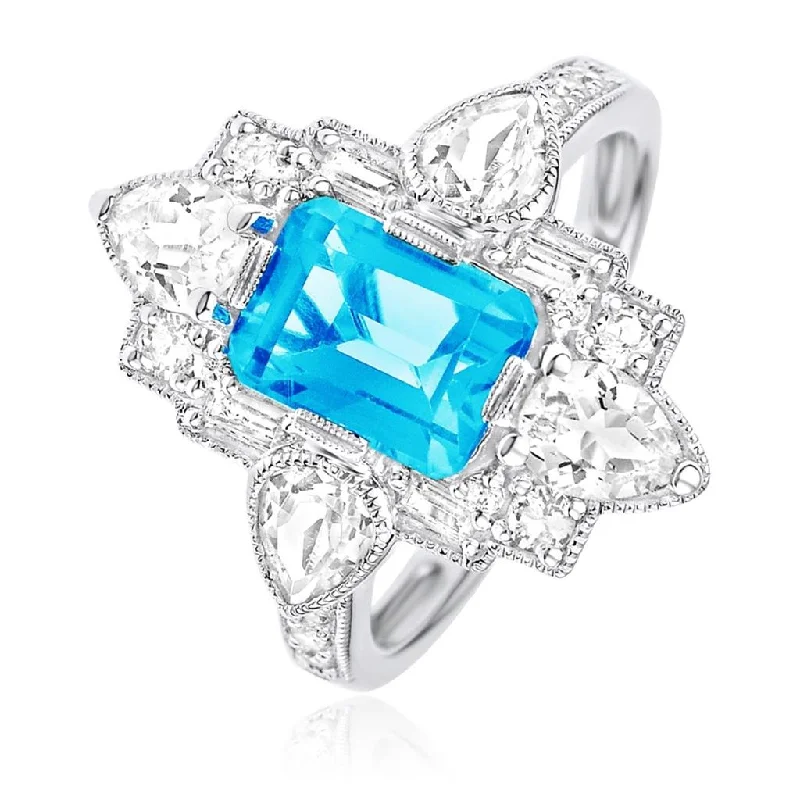 Best Jewelry Deals – Shop Premium Pieces At Great Prices 14K White Gold Blue Topaz And Diamond Floral Art Deco Ring