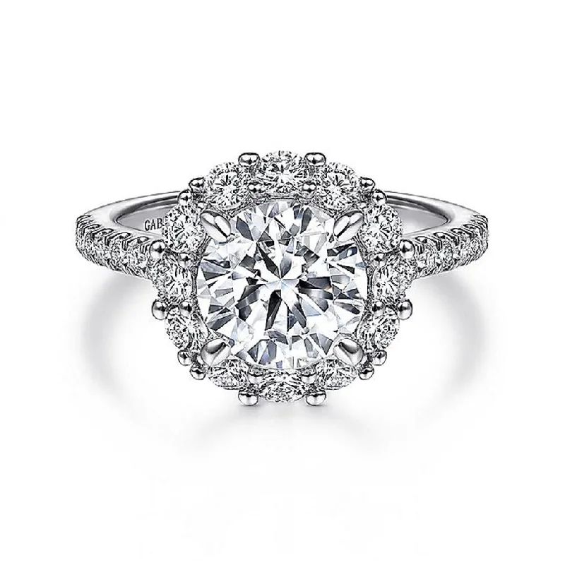 14K White Gold 'Charmaine' Halo Round Diamond Engagement Ring