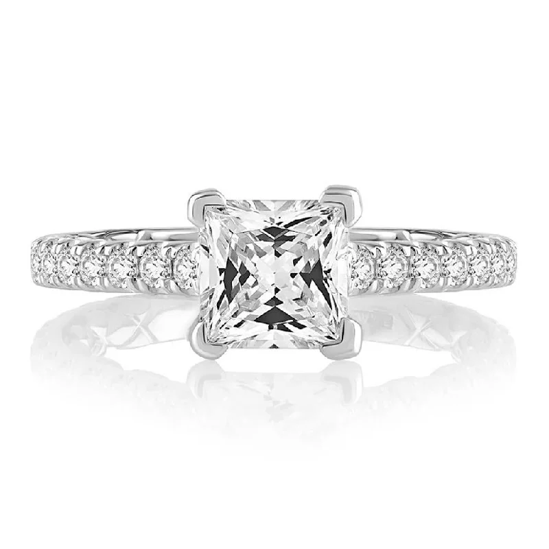 Buy More, Save More On Stunning Jewelry Pieces 14K White Gold Princess Center Hidden Halo Engagement Ring