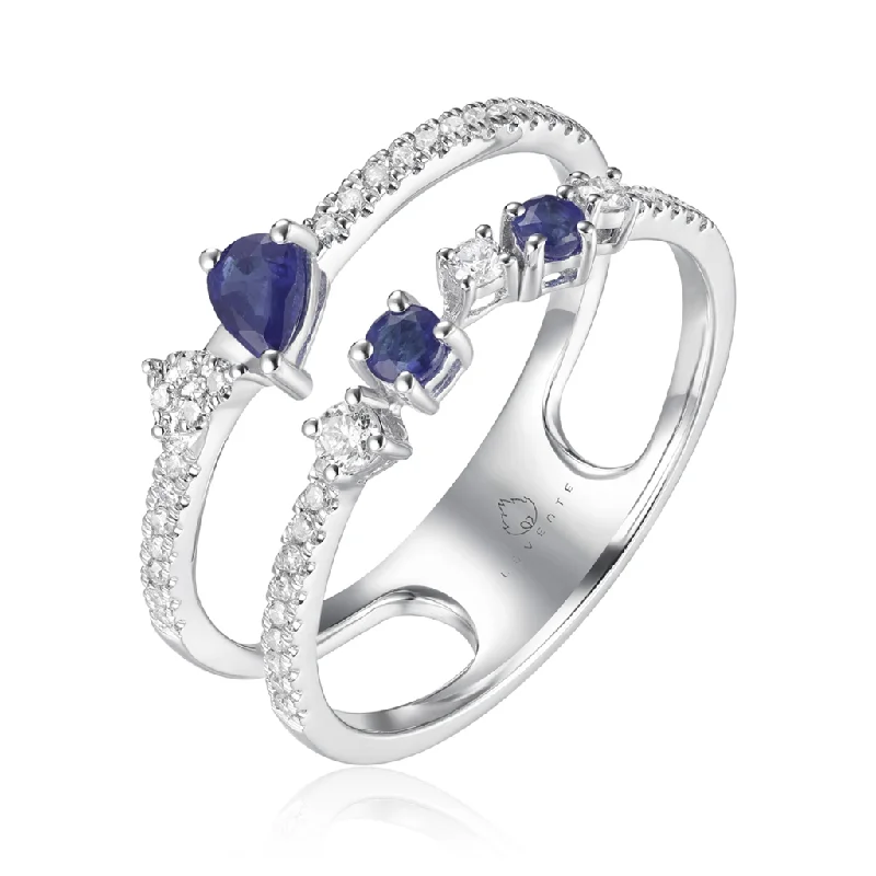 Huge Markdowns On Premium Jewelry Styles 14K White Gold Sapphire And Diamond Double Row Ring