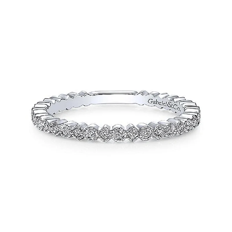 14K White Gold Scalloped Stackable Diamond Band