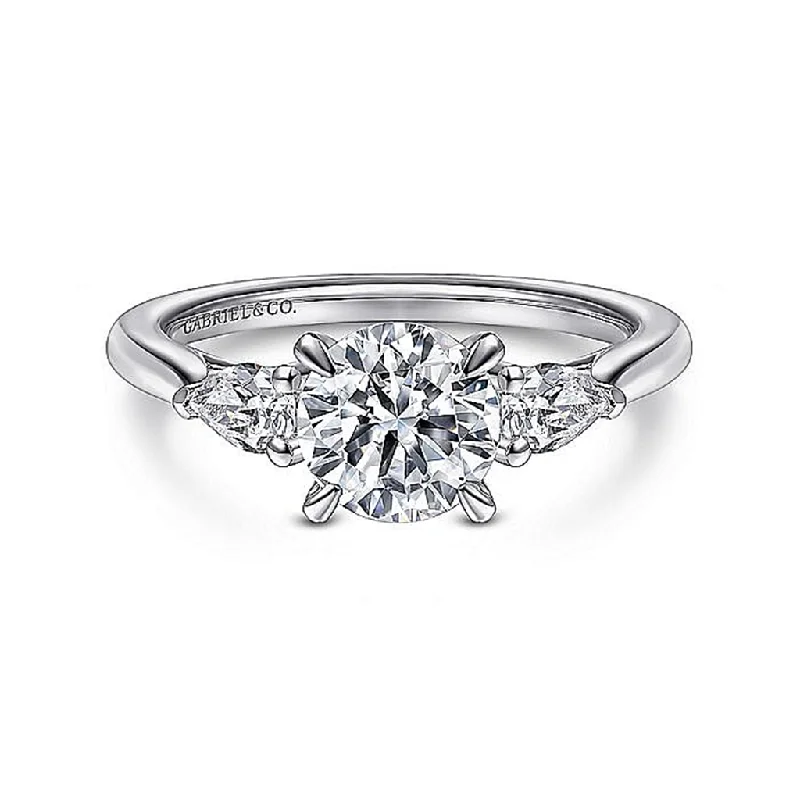 Dainty Floral Jewelry For Feminine Elegance 14K White Gold 'Sunday' Three Stone Round Diamond Engagement Ring