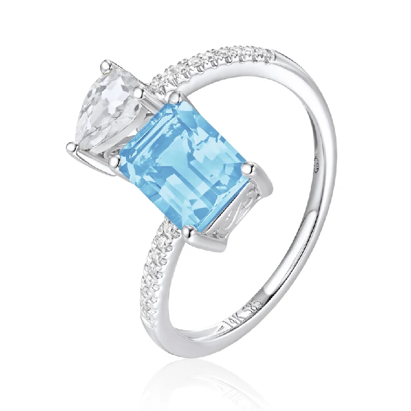 Unique Jewelry For Less – Shop The Sale Now 14K White Gold Topaz And Diamond Bypass Ring