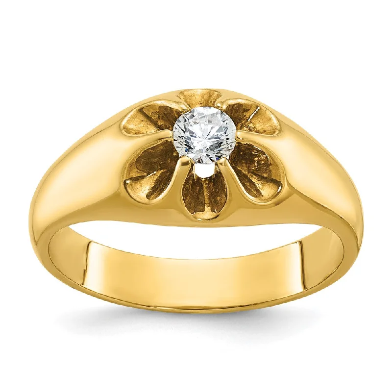 14K Yellow Gold & 1/4 Ct Diamond Flower Tapered Band