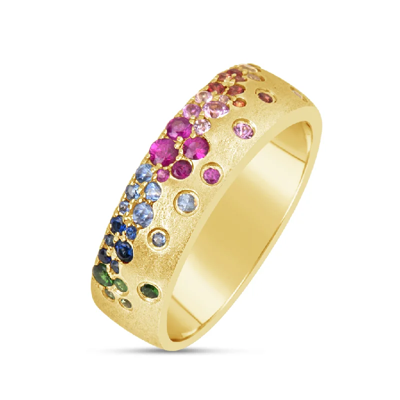 Discover Unique Jewelry With Special Limited-Time Offers 14K Yellow Gold ‘Confetti’ Rainbow Sapphire Flush Set Cigar Band