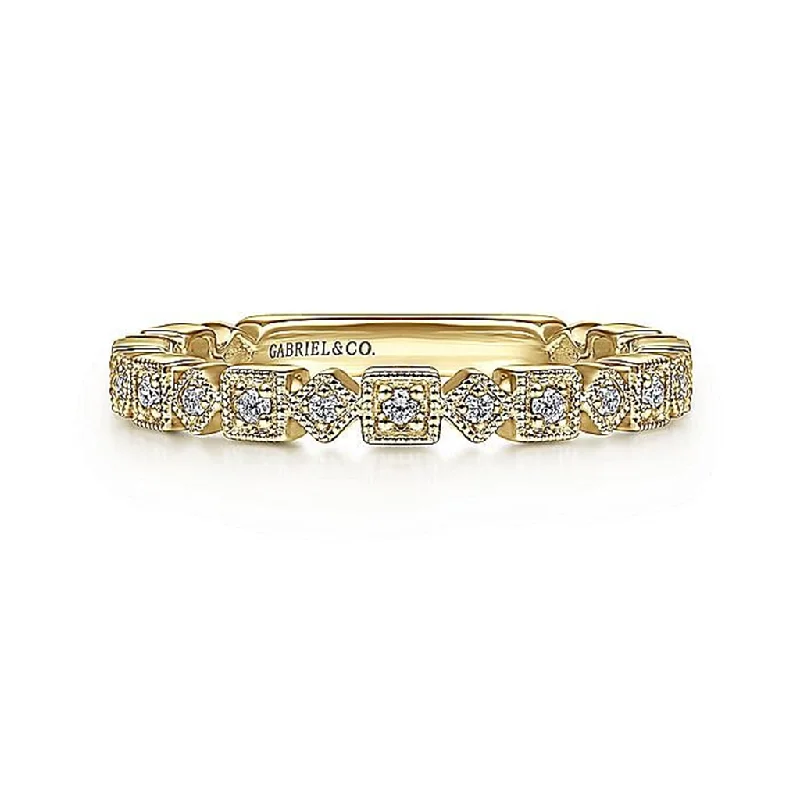 14K Yellow Gold Geometric Diamond Stackable Ring