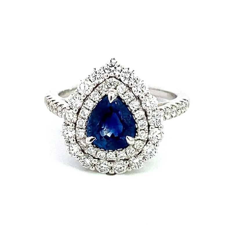 High-End Sparkle, Low-End Prices – Jewelry Sale Live 18K White Gold Double Diamond Halo Sapphire Ring