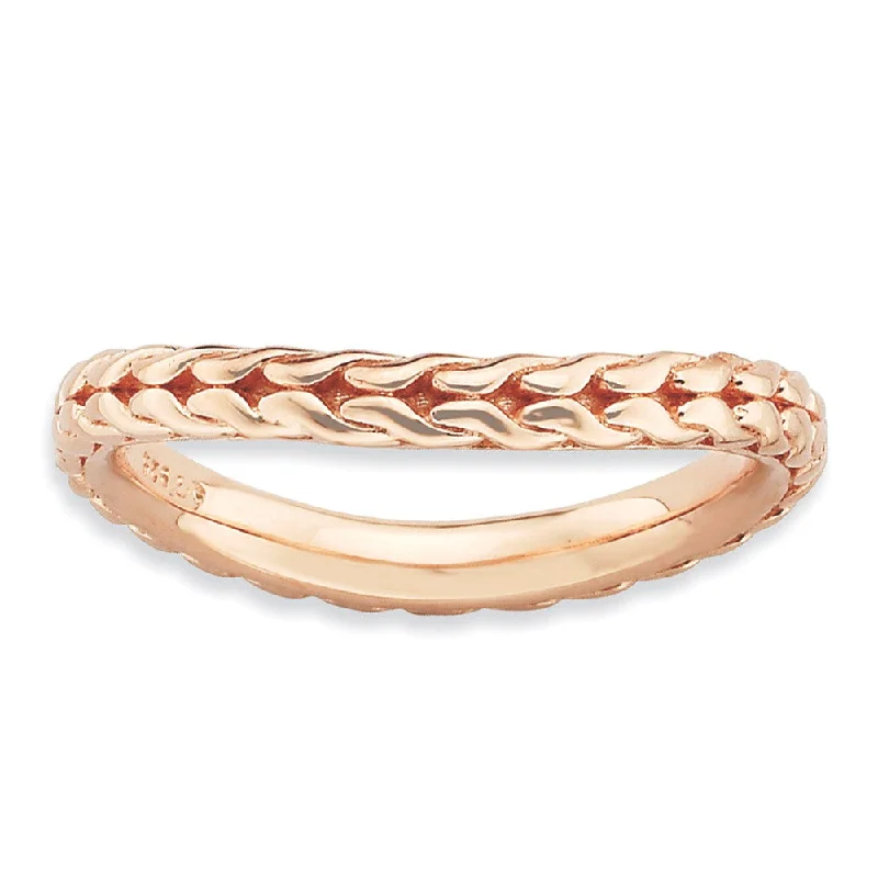 Beautiful Jewelry, Breathtaking Discounts – Hurry In 2.25mm Stackable 14K Rose Gold Plated Silver Curved Wheat Design Band