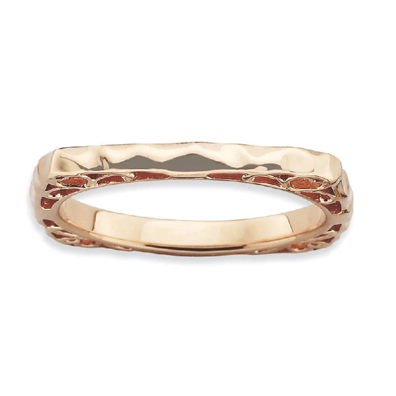 2.25mm Stackable 14K Rose Gold Plated Silver Square Hammered Band