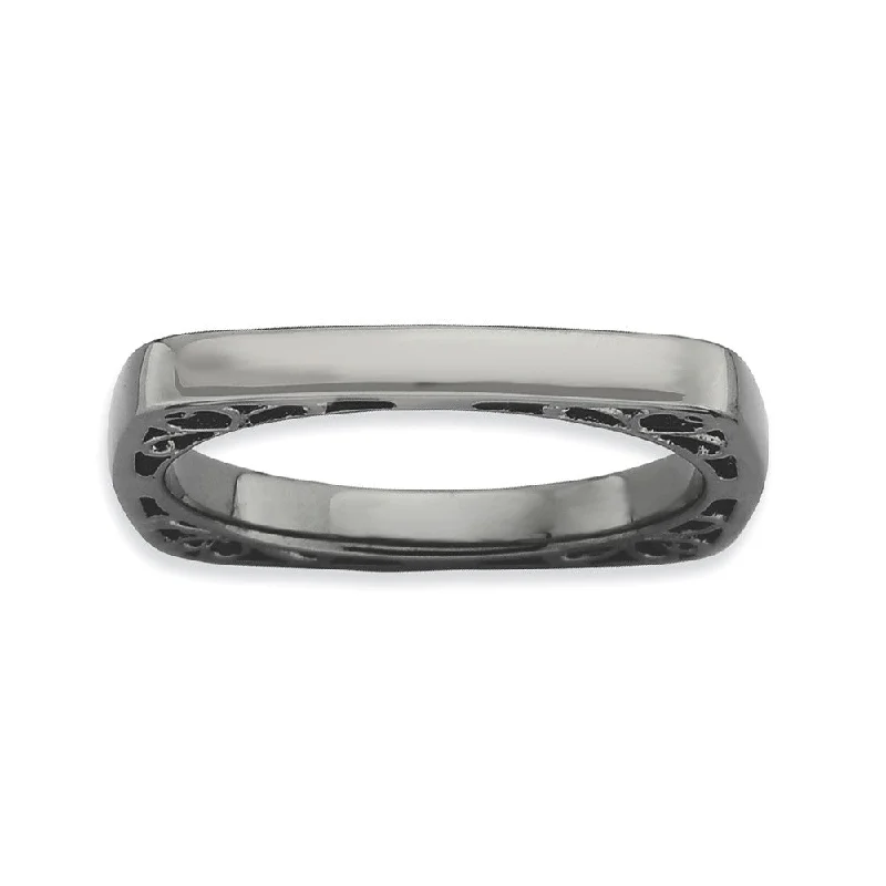 Affordable Elegance – Special Jewelry Sale Now Live 2.25mm Stackable Black Plated Silver Square Side Scroll Band