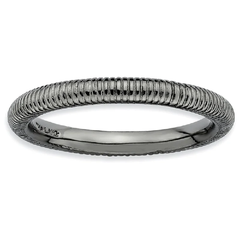 Get The Jewelry You Love At A Price You Love 2.25mm Stackable Black Plated Silver Textured Band