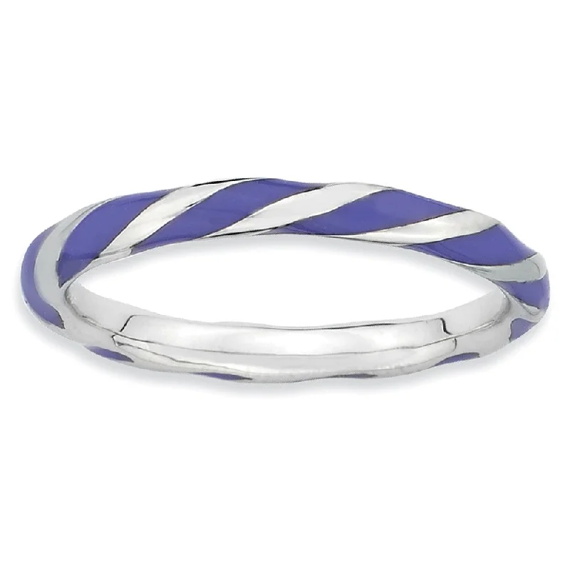 2.4mm Silver Twisted Purple Enameled Stackable Band