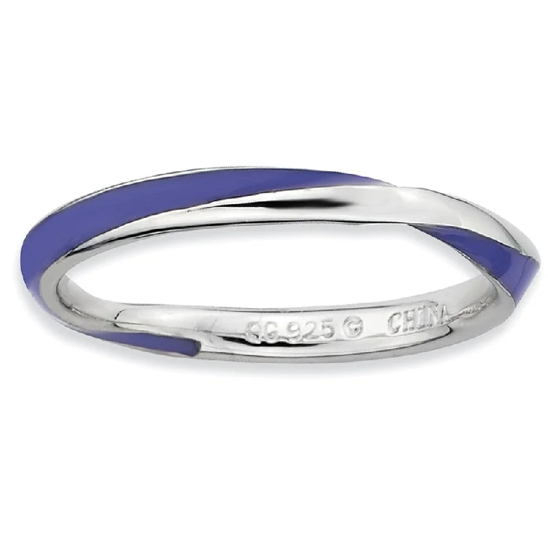 2.5mm Silver Twisted Purple Enameled Stackable Band